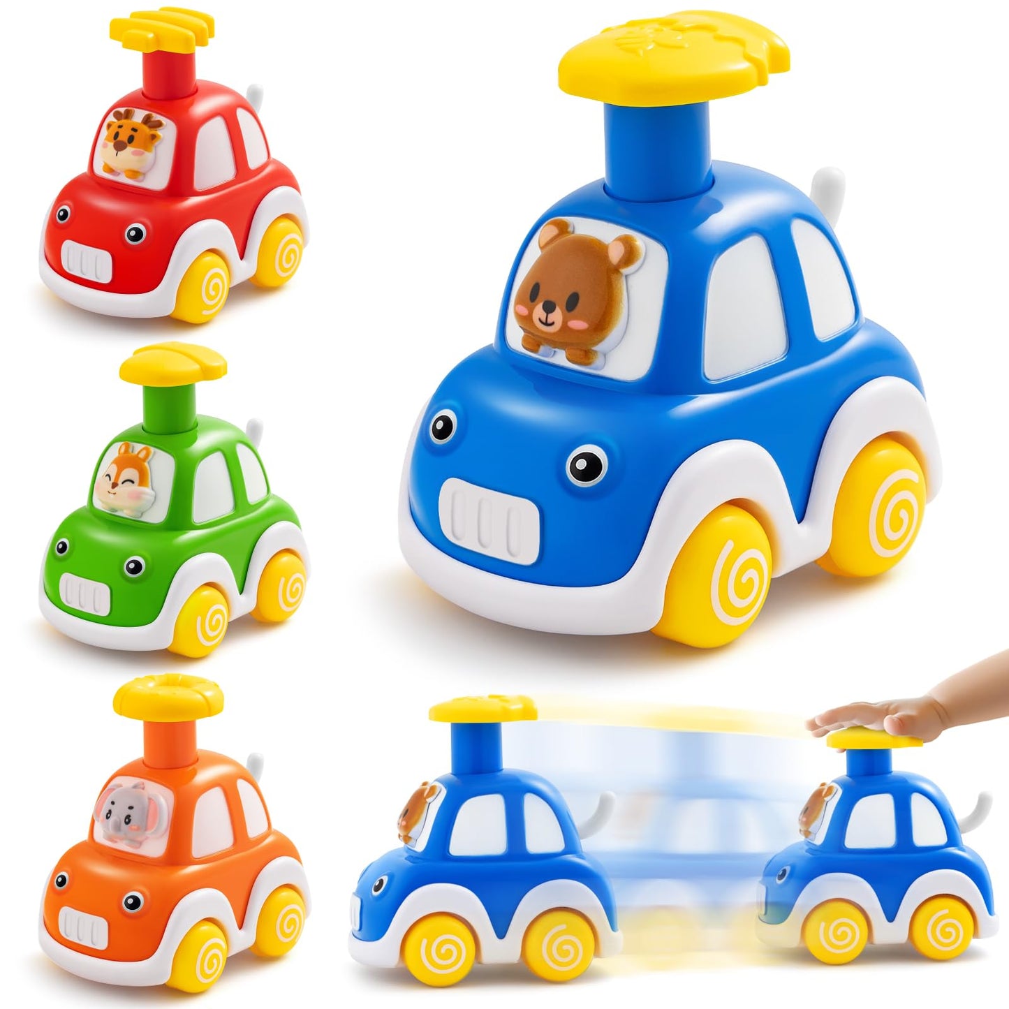 TooyBing Press and Go Car Toys for Toddlers 1-3 — 4-Pack Animal Push Cars