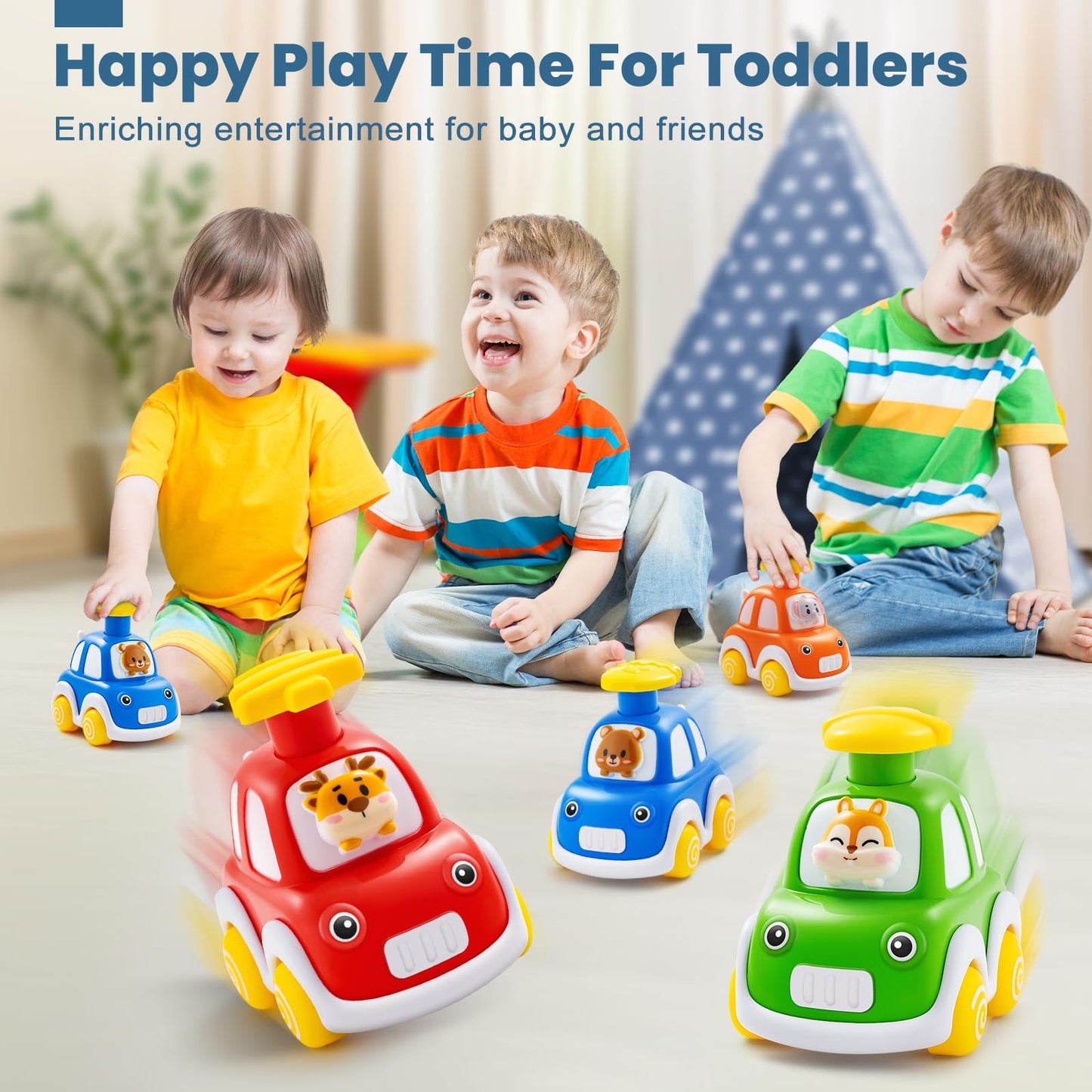 TooyBing Press and Go Car Toys for Toddlers 1-3 — 4-Pack Animal Push Cars