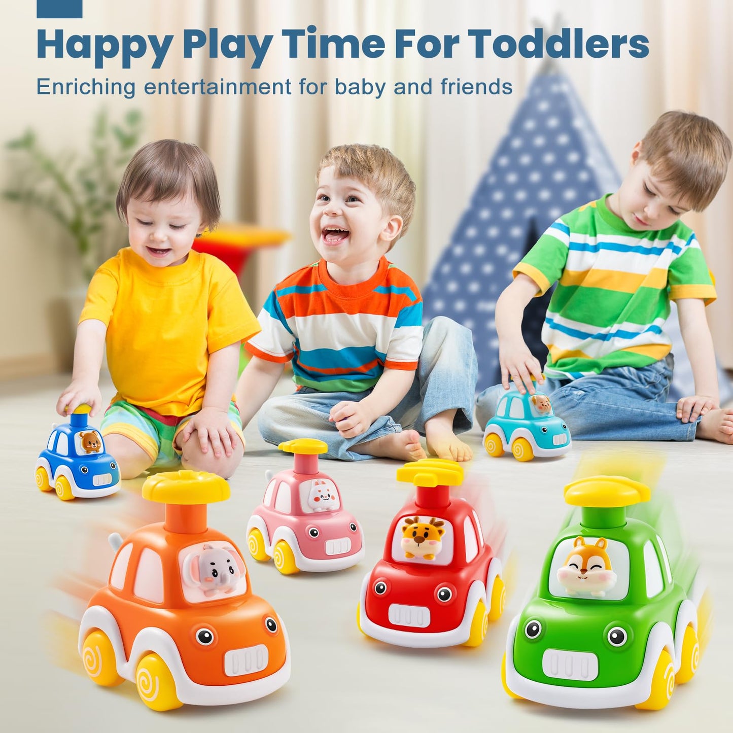 TooyBing Press and Go Car Toys for Toddlers 1-3 | 6-Pack Animal Push Cars for Infants 12-18 Months