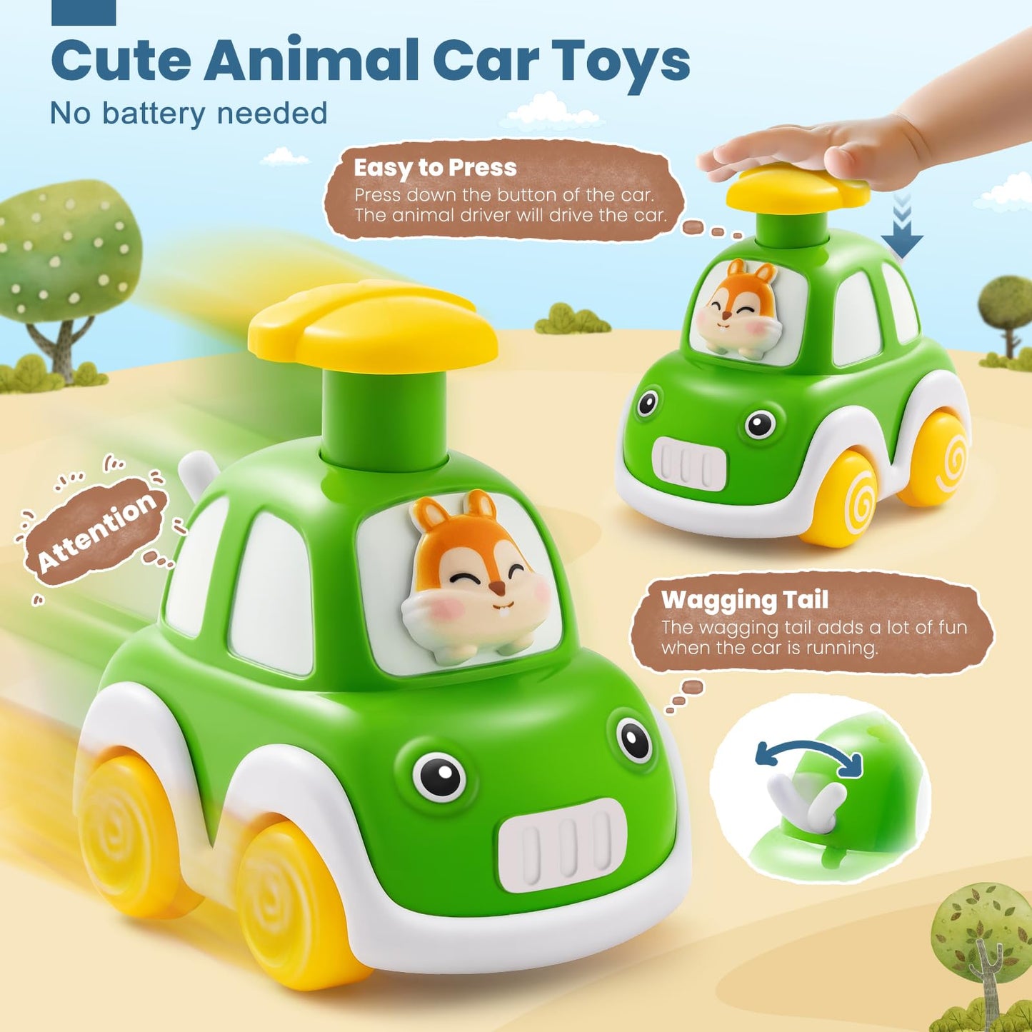 TooyBing Press and Go Car Toys for Toddlers 1-3 | 6-Pack Animal Push Cars for Infants 12-18 Months
