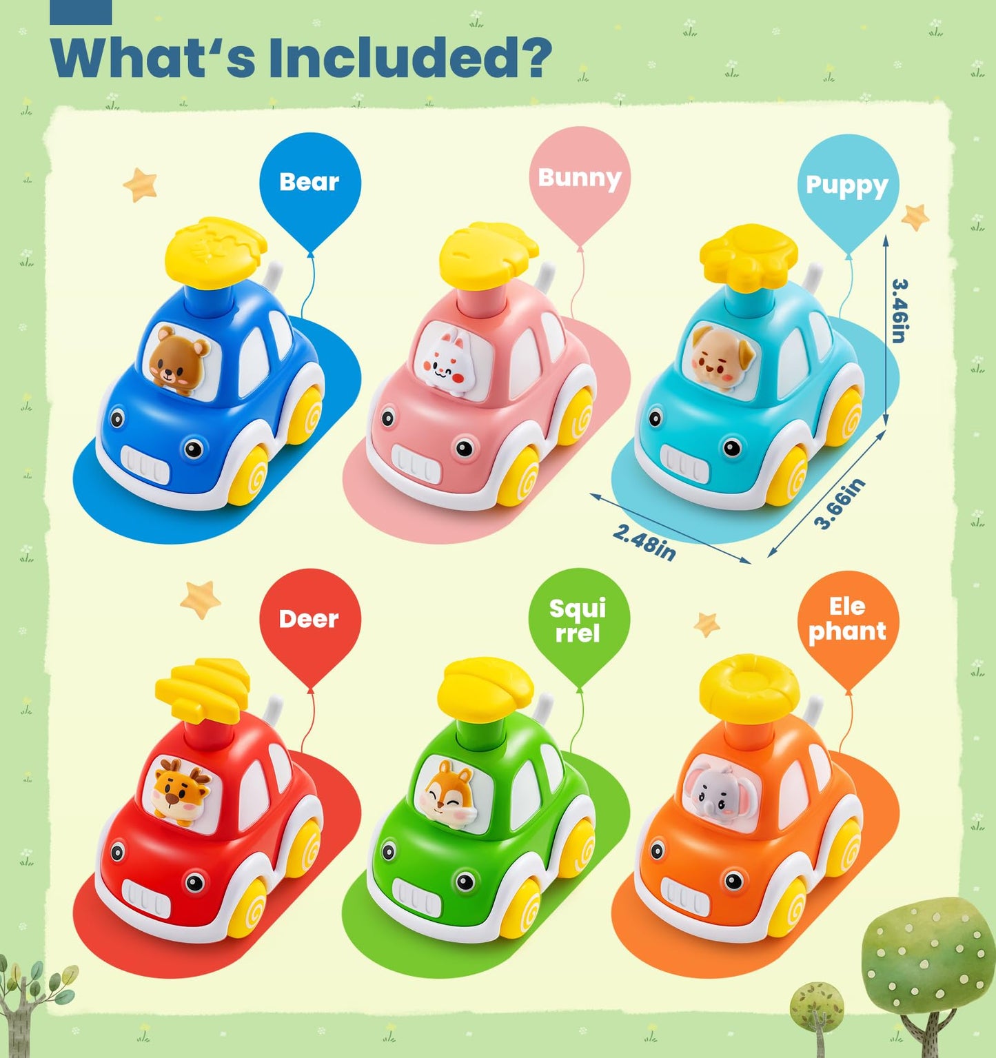 TooyBing Press and Go Car Toys for Toddlers 1-3 | 6-Pack Animal Push Cars for Infants 12-18 Months
