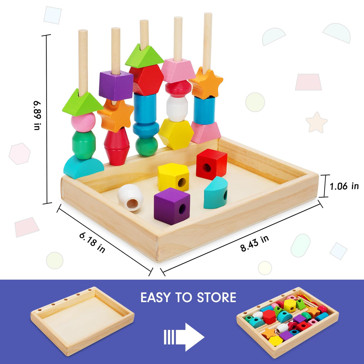 TooyBing Montessori Wooden Lacing Beads – Sequencing & Stacking Toy for 3-4 Year Olds