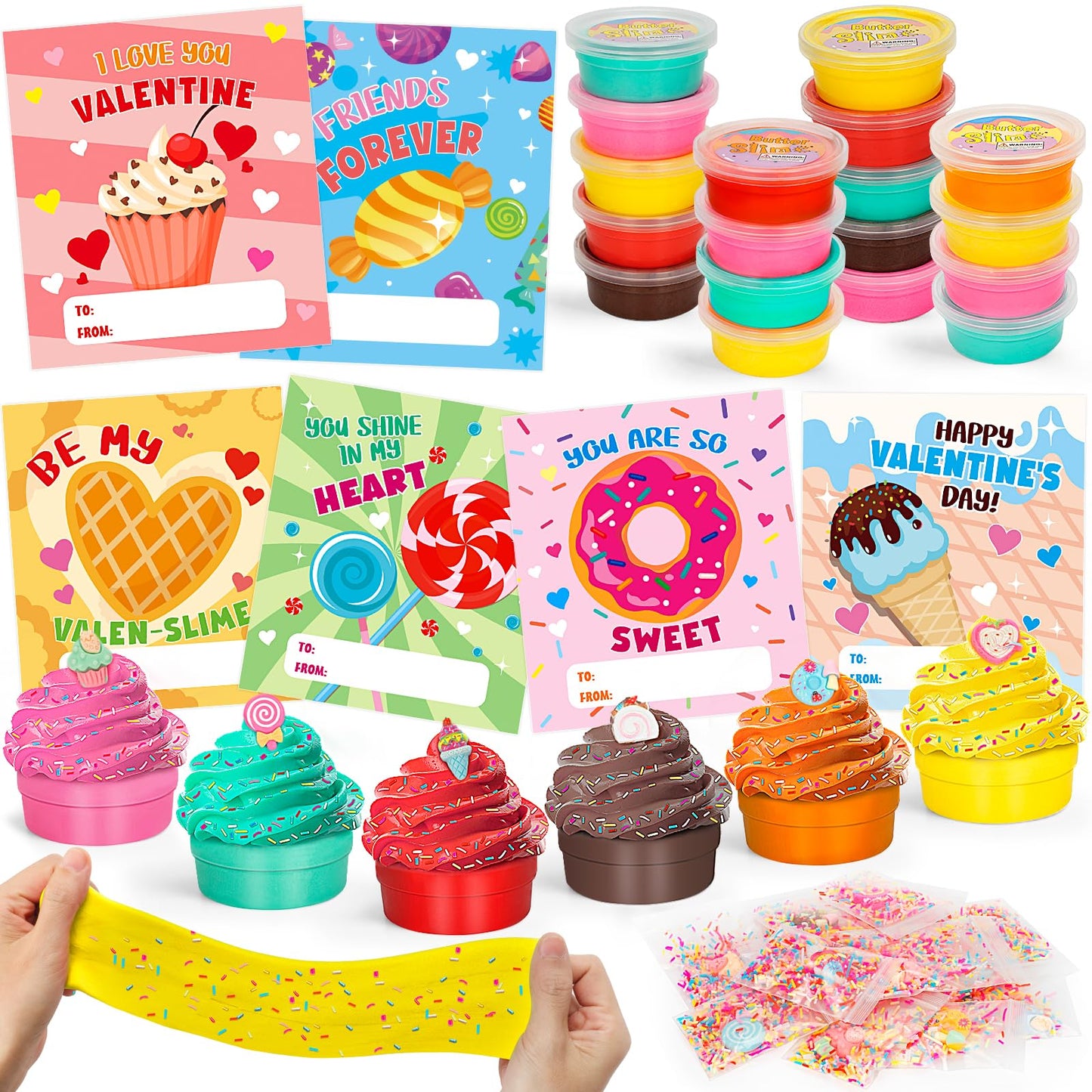 TooyBing Valentines Day Gifts for Kids – 30 Pack Butter Slime & Card Set
