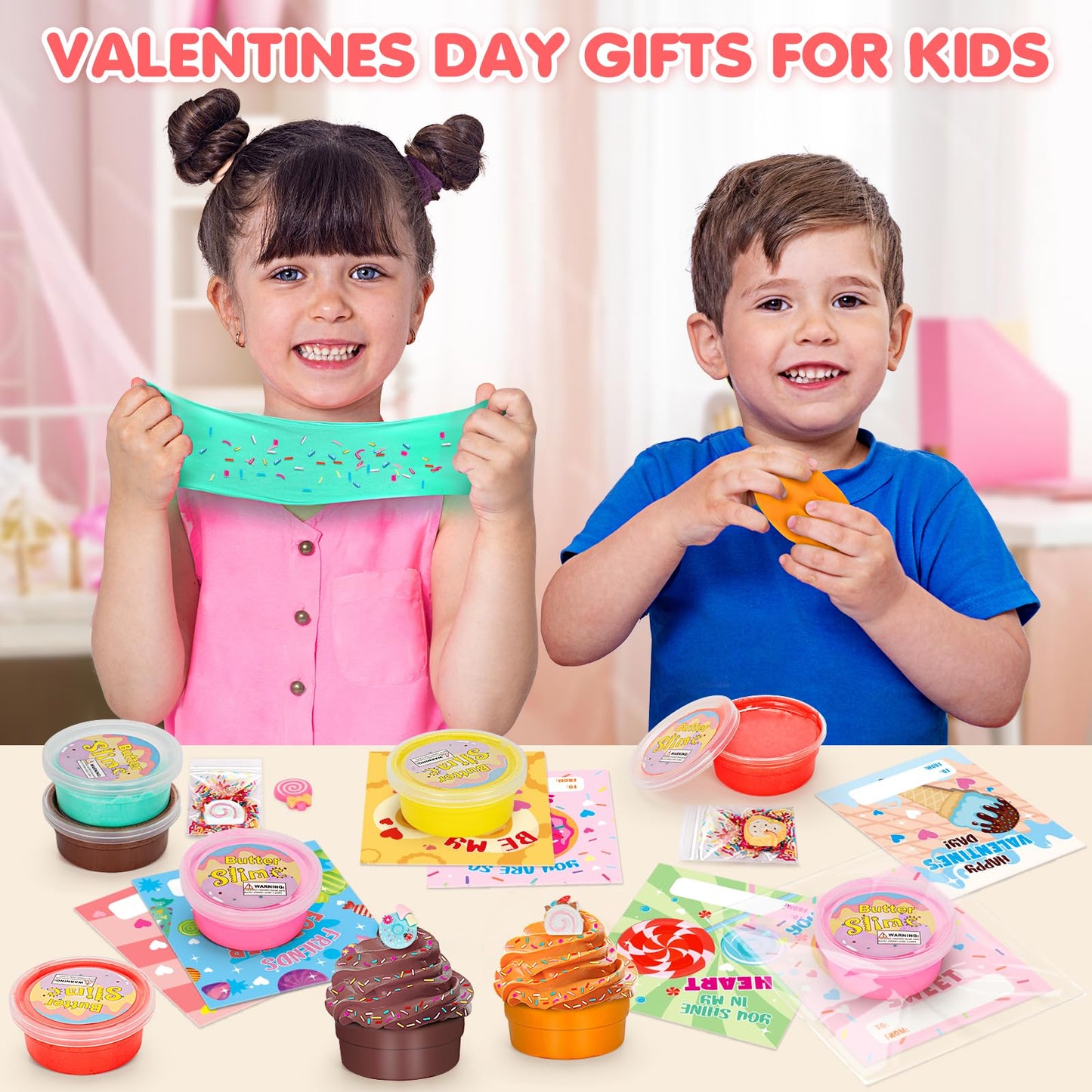 TooyBing Valentines Day Gifts for Kids – 30 Pack Butter Slime & Card Set