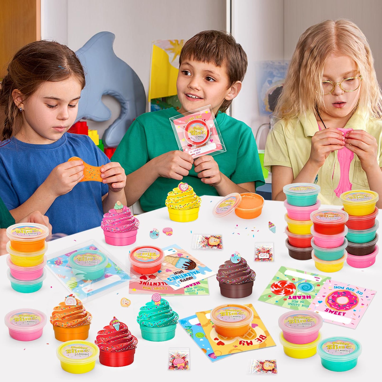 TooyBing Valentines Day Gifts for Kids – 30 Pack Butter Slime & Card Set