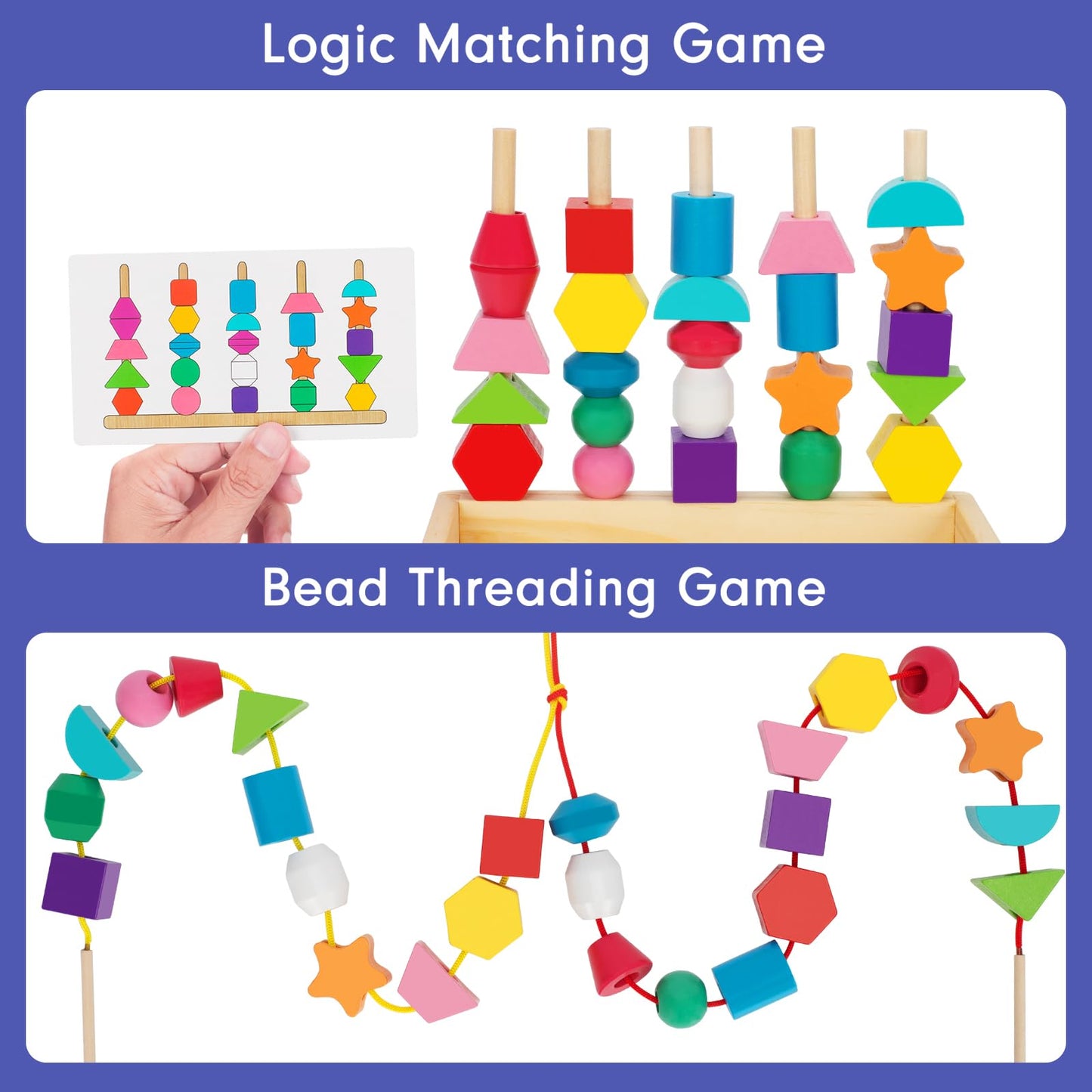 TooyBing Montessori Wooden Lacing Beads – Sequencing & Stacking Toy for 3-4 Year Olds