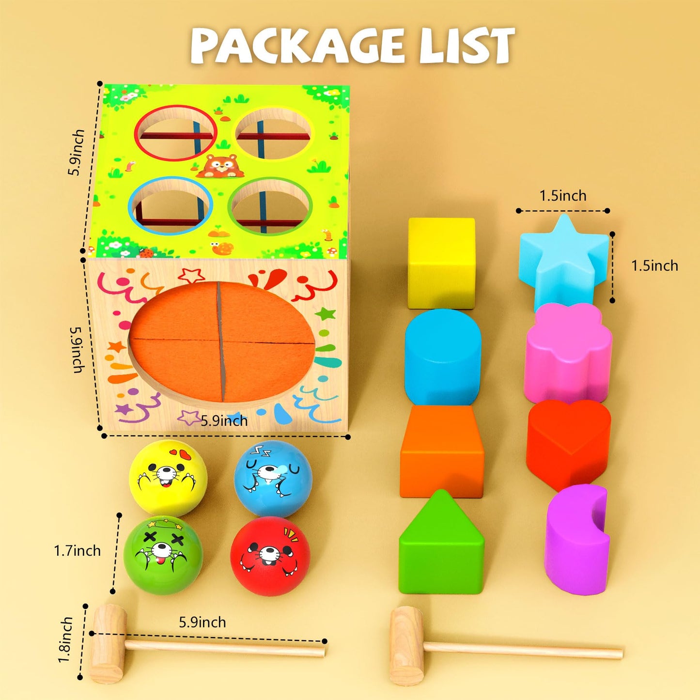 Tooysea 4-in-1 Montessori Toy Cube for Toddlers 1-3 | Shape Sorting, Hammering, Blocks & Sensory Play