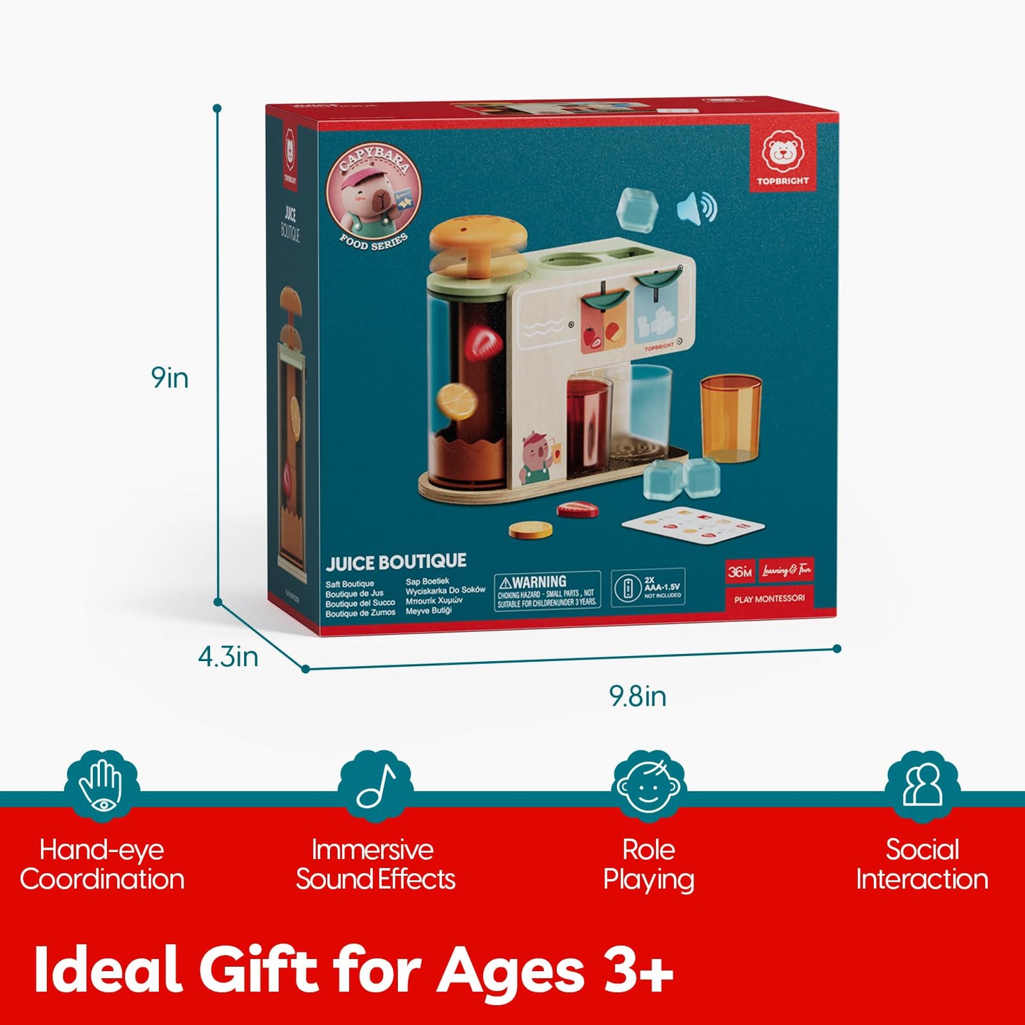 TOP BRIGHT Wooden Drink Dispenser – Pretend Play Toy for Kids 3+