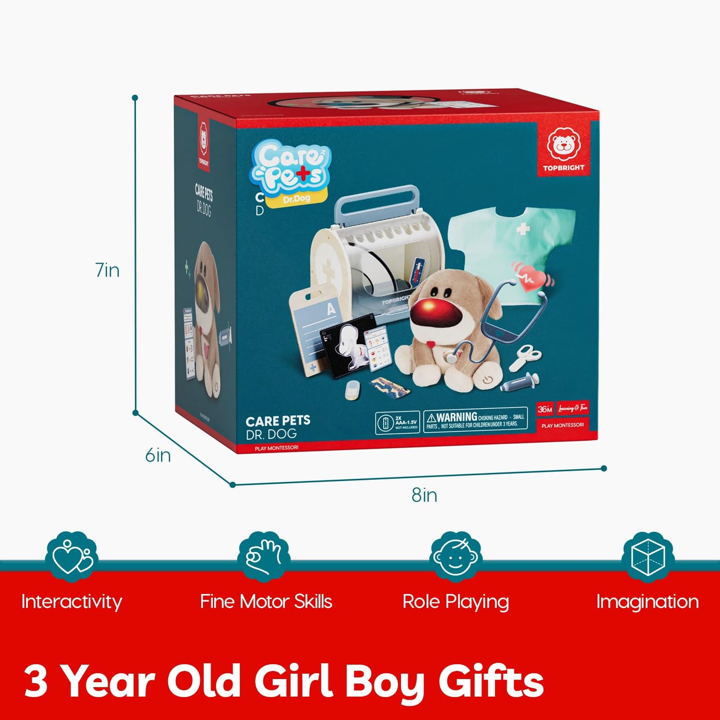 TOP BRIGHT Doctor Kit for Toddlers (3-5) – Pretend Play Vet Set with Wooden Medical Kit