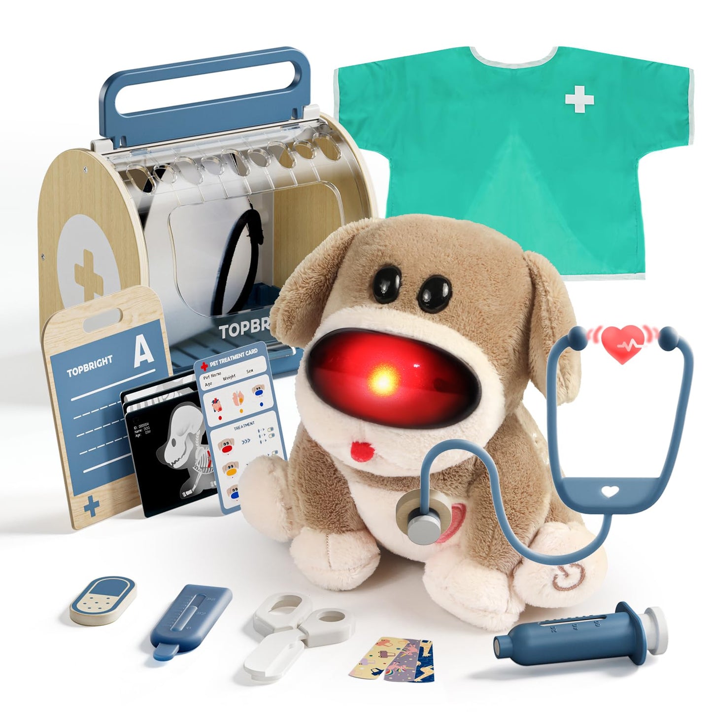 TOP BRIGHT Doctor Kit for Toddlers (3-5) – Pretend Play Vet Set with Wooden Medical Kit