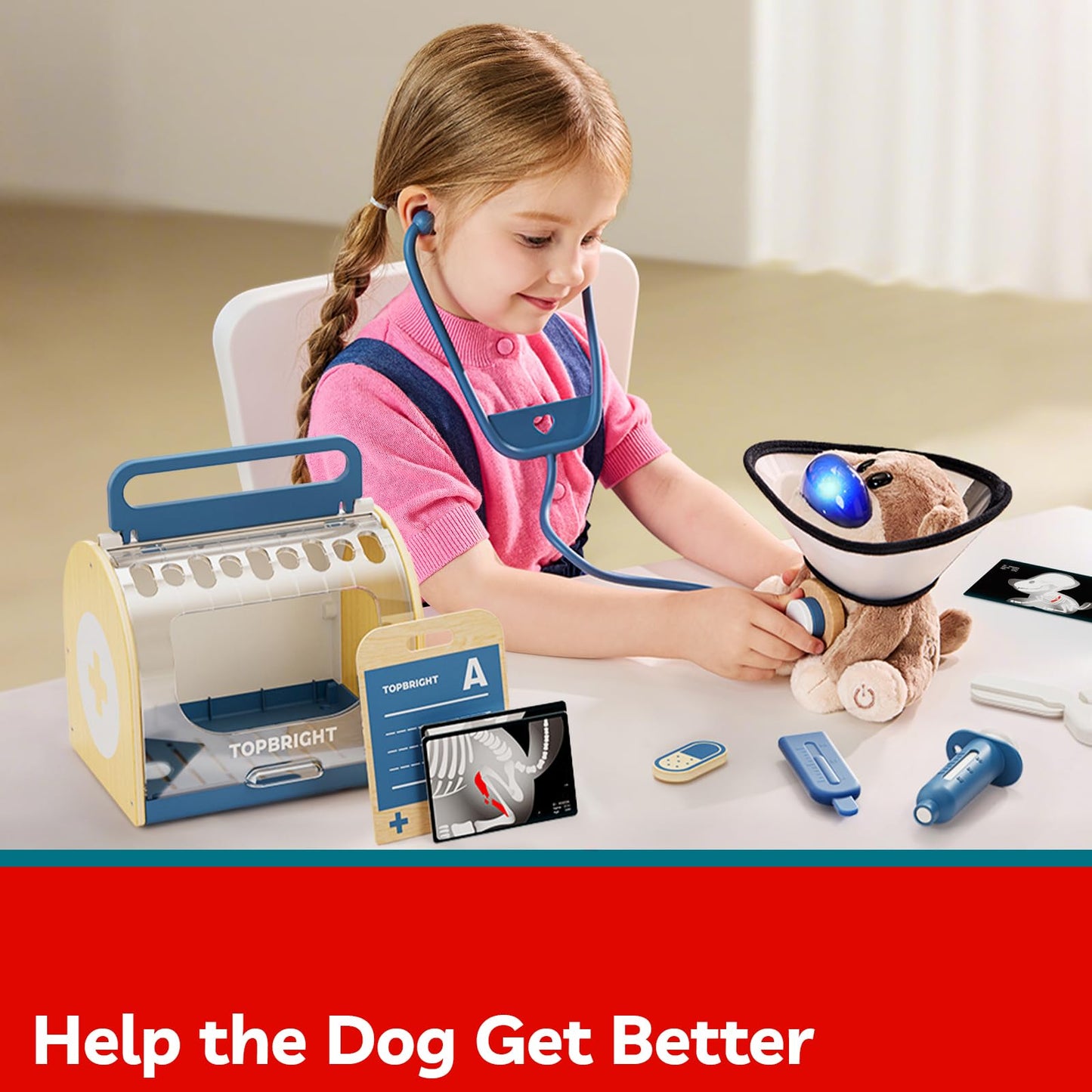 TOP BRIGHT Doctor Kit for Toddlers 3-5 | Real Stethoscope Vet Playset