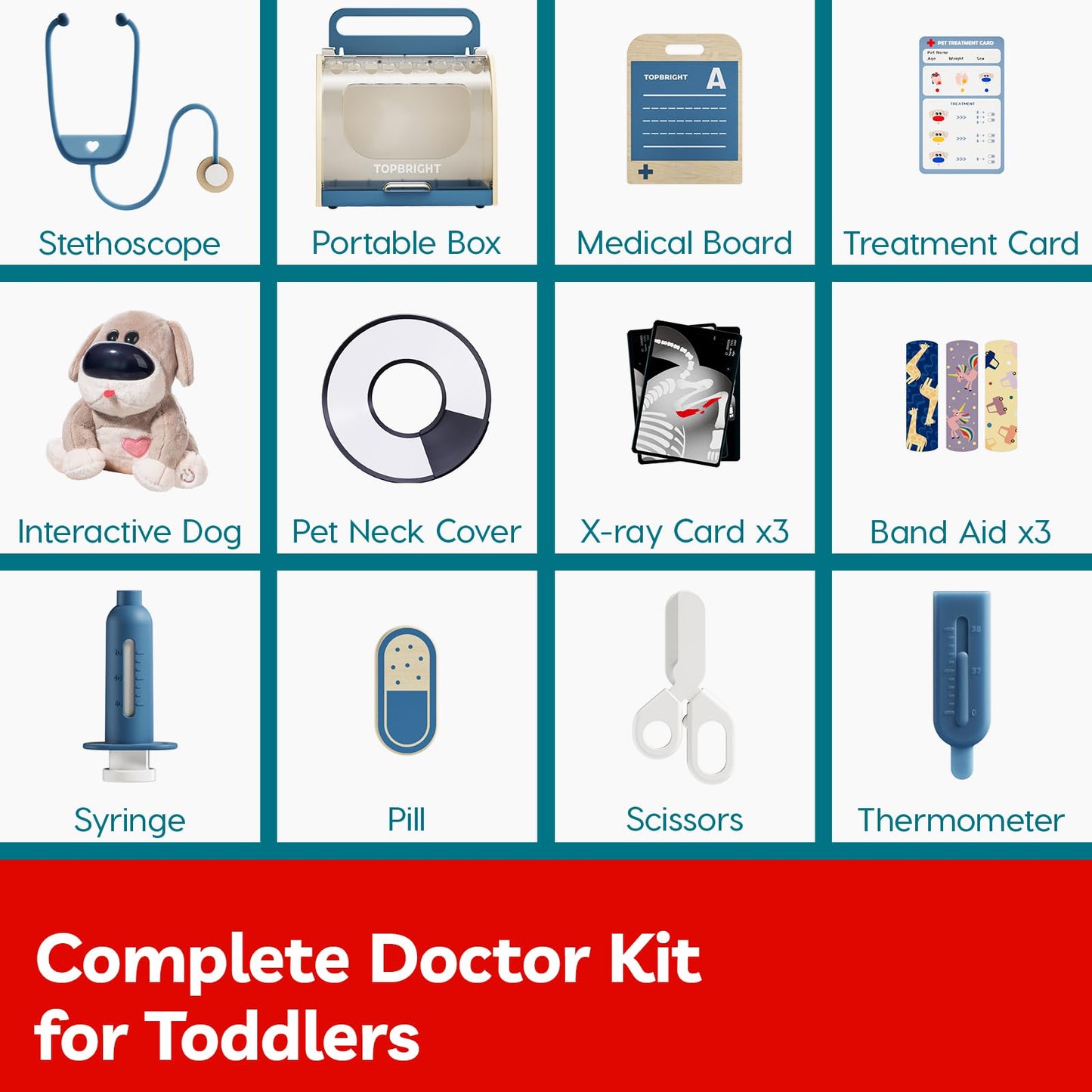 TOP BRIGHT Doctor Kit for Toddlers 3-5 | Real Stethoscope Vet Playset