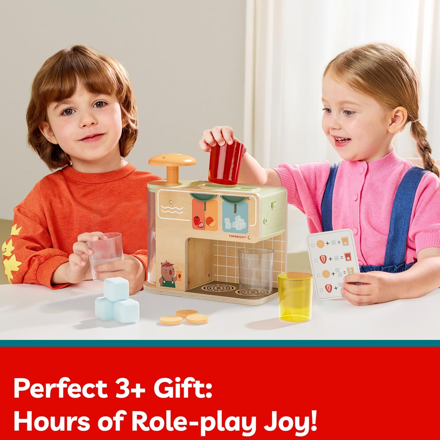 TOP BRIGHT Wooden Drink Dispenser – Pretend Play Toy for Kids 3+