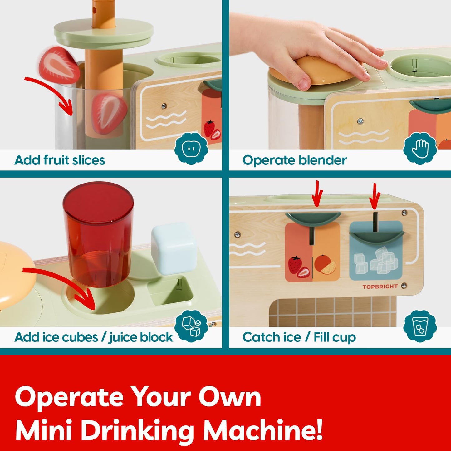 TOP BRIGHT Wooden Drink Dispenser – Pretend Play Toy for Kids 3+