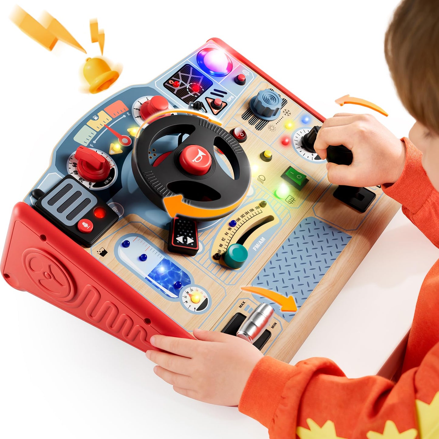 TOP BRIGHT Montessori Busy Board with LED Light – Car-Themed Sensory & Fine Motor Toy for Toddlers 3-5