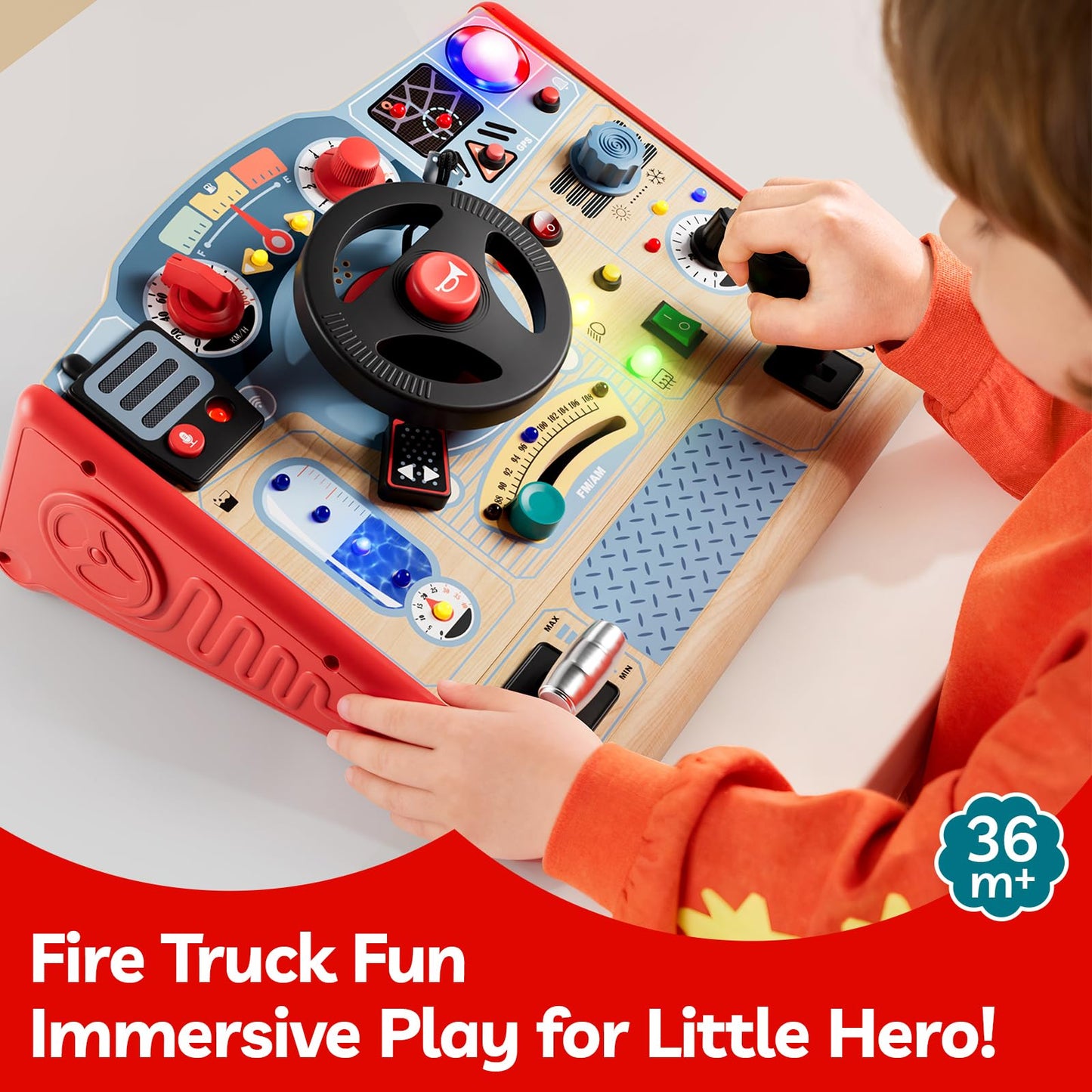 TOP BRIGHT Montessori Busy Board with LED Light – Car-Themed Sensory & Fine Motor Toy for Toddlers 3-5
