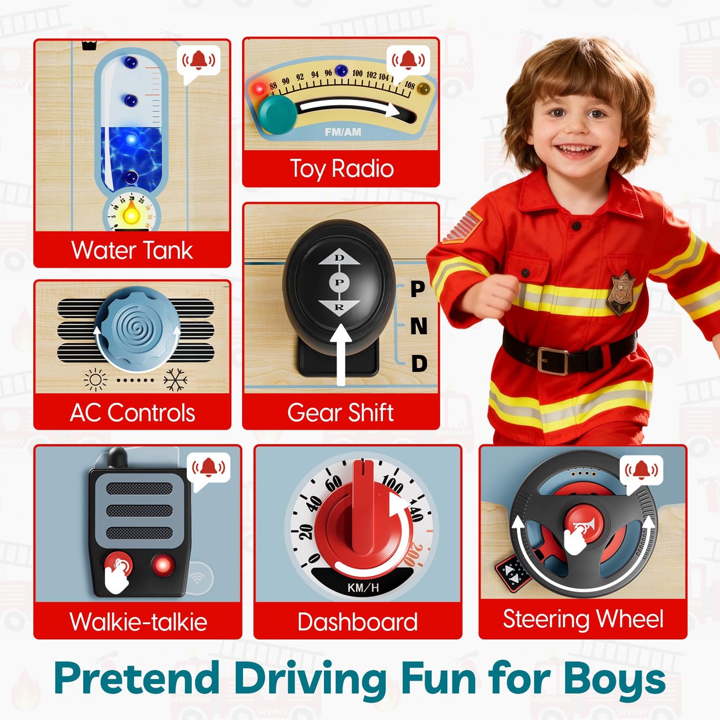 TOP BRIGHT Montessori Busy Board with LED Light – Car-Themed Sensory & Fine Motor Toy for Toddlers 3-5