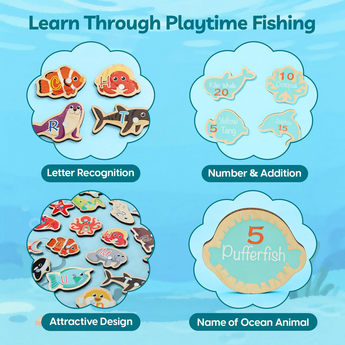 TOP BRIGHT Montessori Fishing Game – Wooden Magnetic Toddler Toy for 3+ | Fine Motor Skills