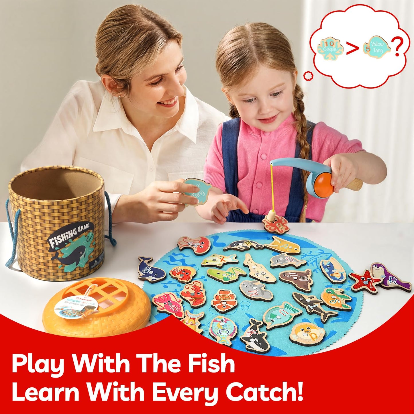TOP BRIGHT Montessori Fishing Game – Wooden Magnetic Toddler Toy for 3+ | Fine Motor Skills