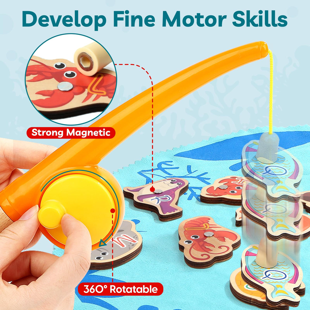 TOP BRIGHT Montessori Fishing Game – Wooden Magnetic Toddler Toy for 3+ | Fine Motor Skills