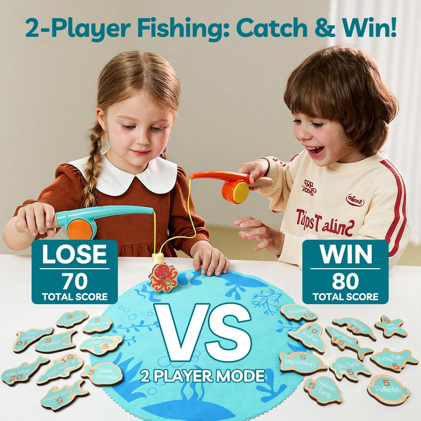 TOP BRIGHT Montessori Fishing Game – Wooden Magnetic Toddler Toy for 3+ | Fine Motor Skills