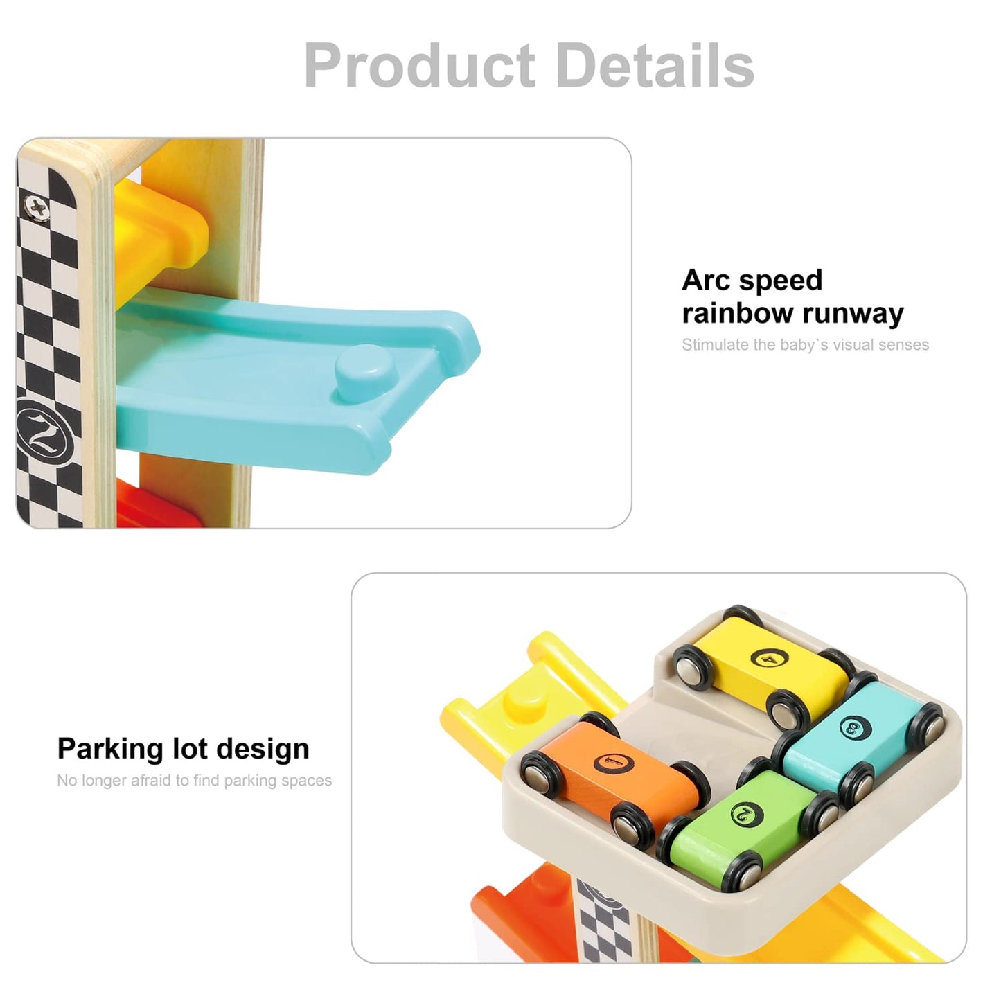TOP BRIGHT Wooden Race Track Toy for 1-2 Year Olds – 4-Car Ramp Racer Gift