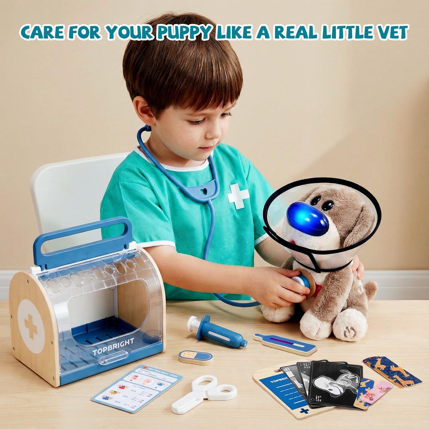 Top Bright Interactive Dog Vet Set – Pretend Play Vet Kit for Toddlers 3-5