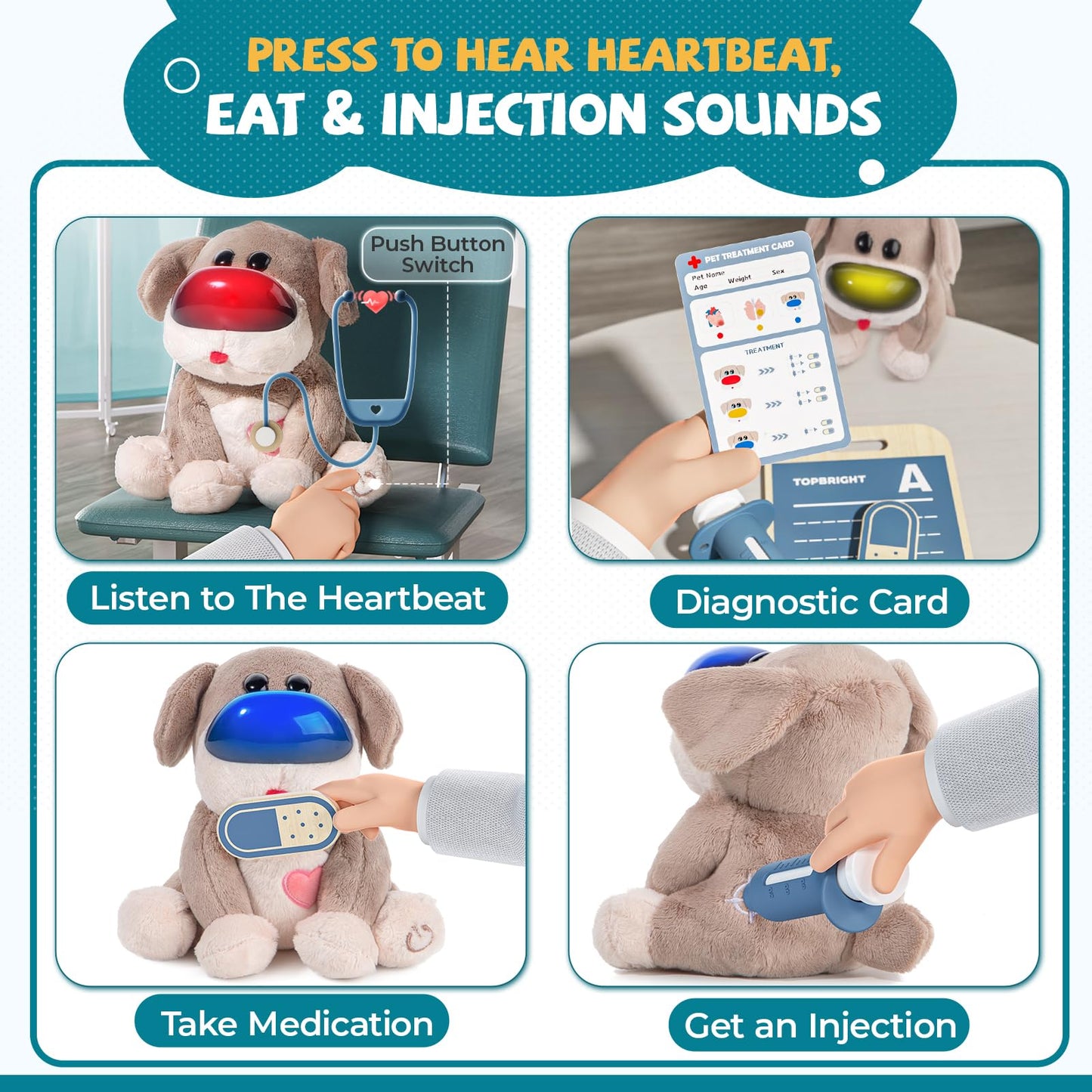 Top Bright Interactive Dog Vet Set – Pretend Play Vet Kit for Toddlers 3-5