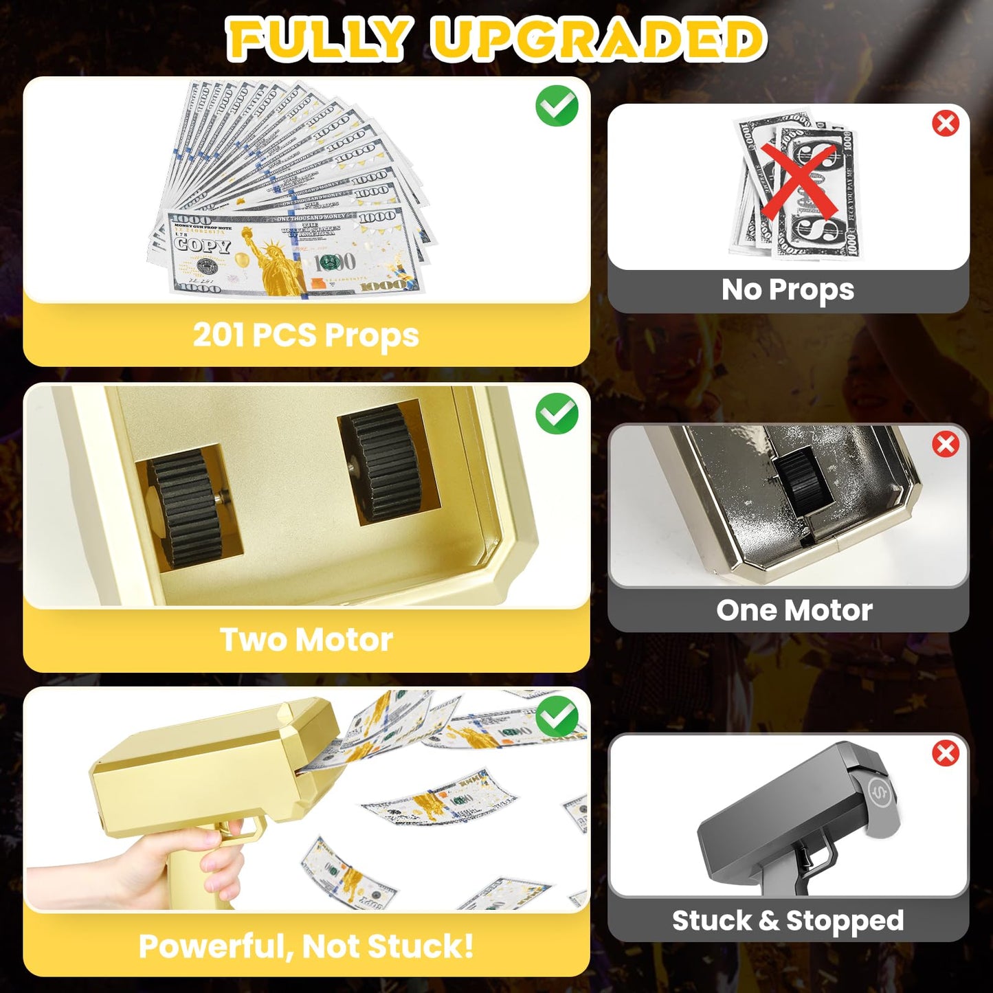 Topchild Gold Money Gun Shooter – 201 Props, 5 Stickers, 4 AA Batteries (No Real Function)