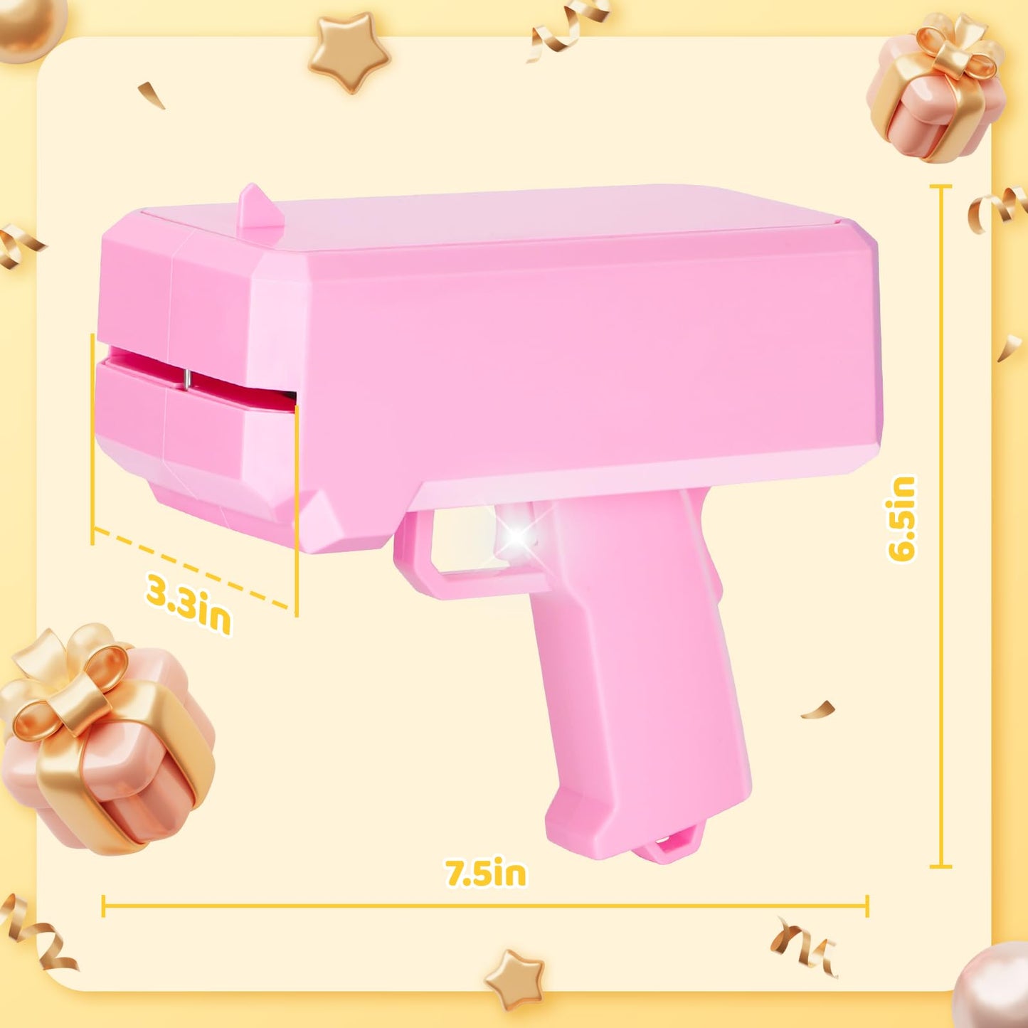 Topchild Money Gun Toy – No Real Function, 201 Prop Papers, 5 Stickers, 4 AA Batteries