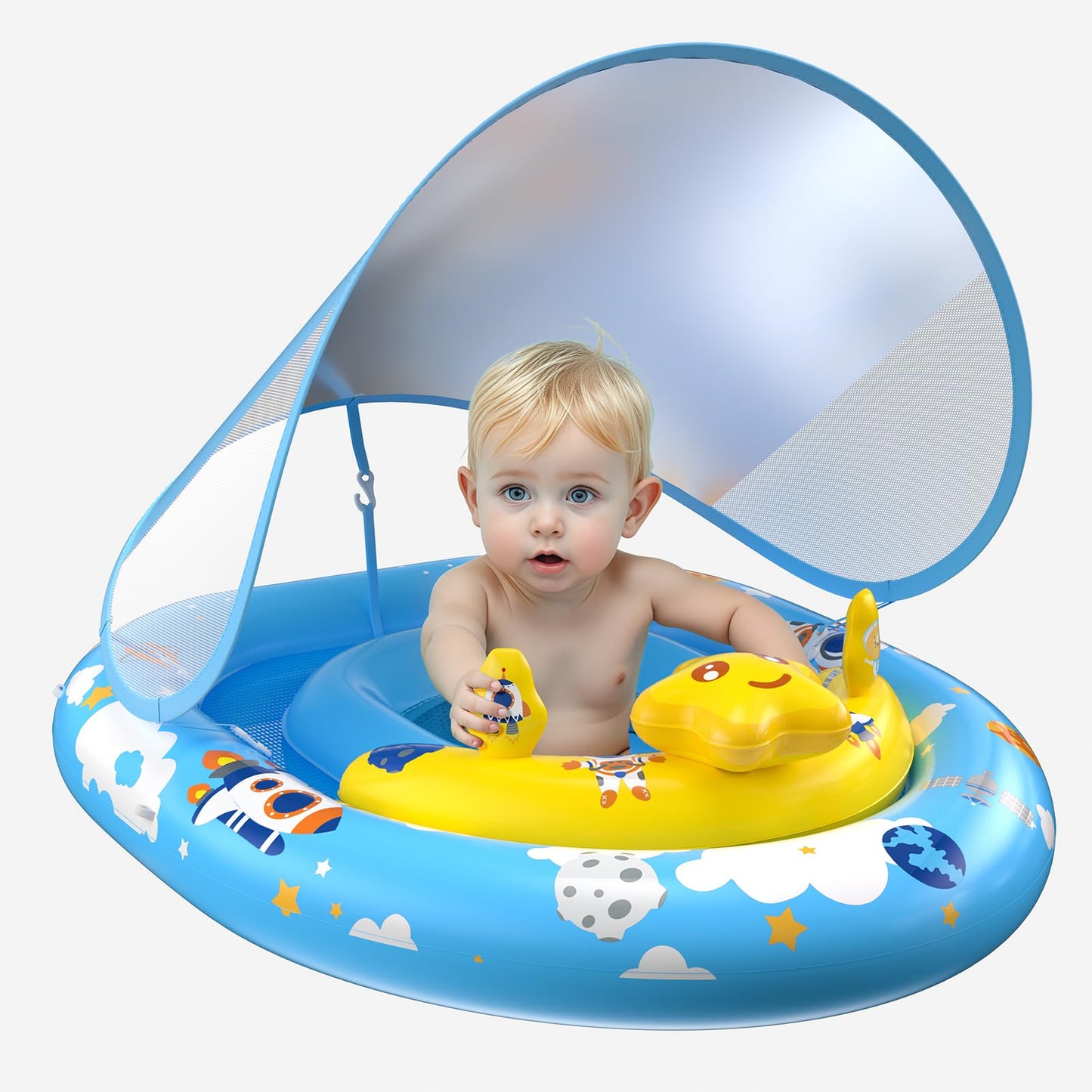 TOPCHASE Baby Pool Float with Canopy - UPF50+ Sun Protection & Toy Console (6–36 Months)