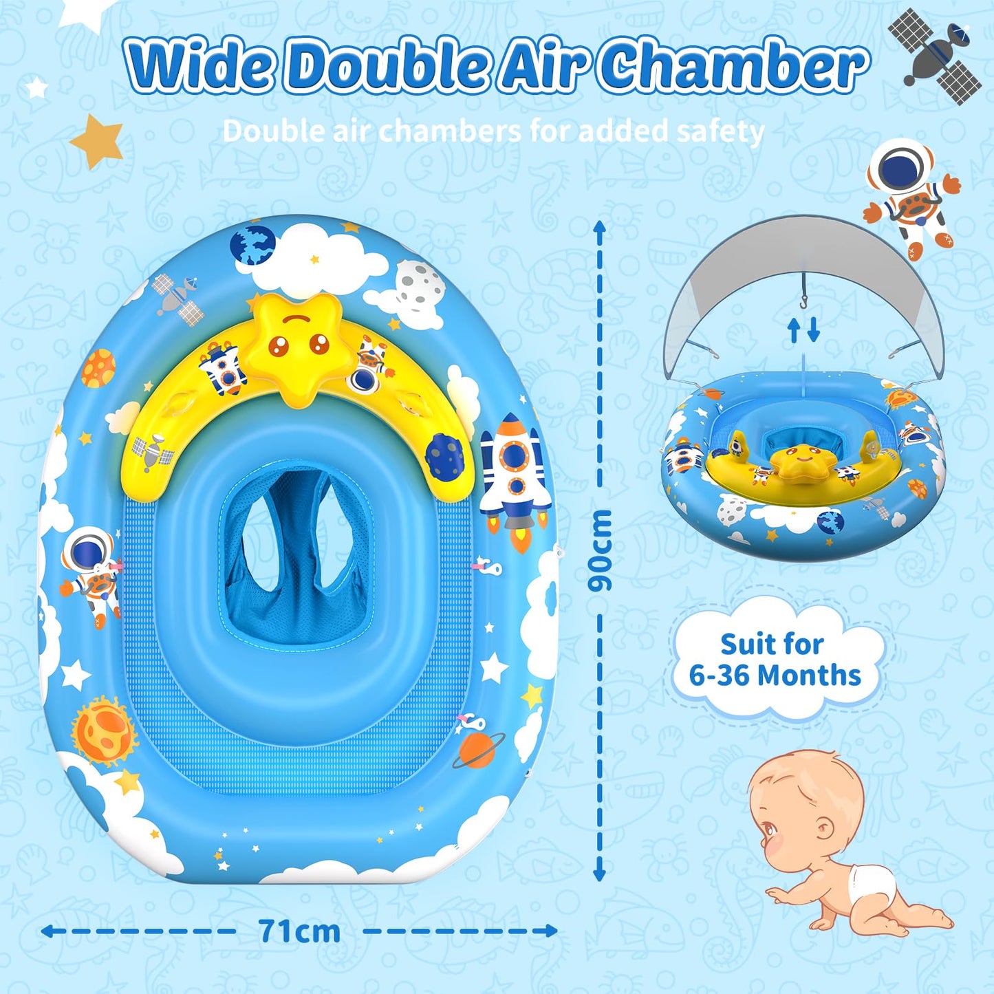 TOPCHASE Baby Pool Float with Canopy - UPF50+ Sun Protection & Toy Console (6–36 Months)