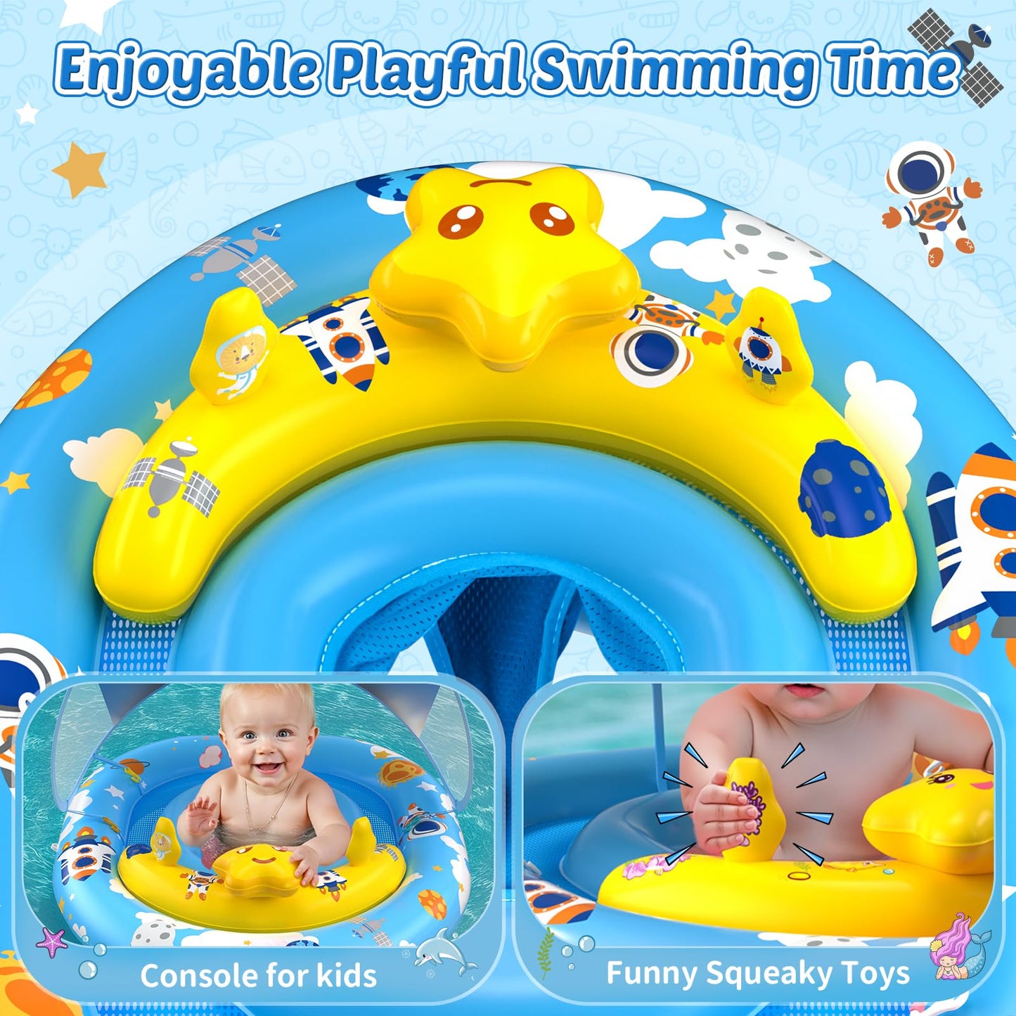 TOPCHASE Baby Pool Float with Canopy - UPF50+ Sun Protection & Toy Console (6–36 Months)