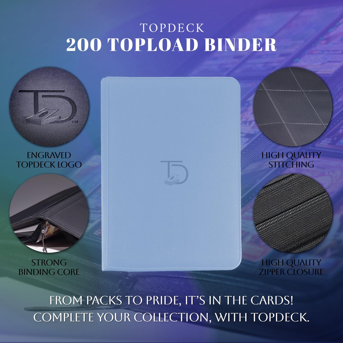 TopDeck 200 TopLoader Binder – 9-Pocket Card Binder Album (Blue) | Secure TCG Storage