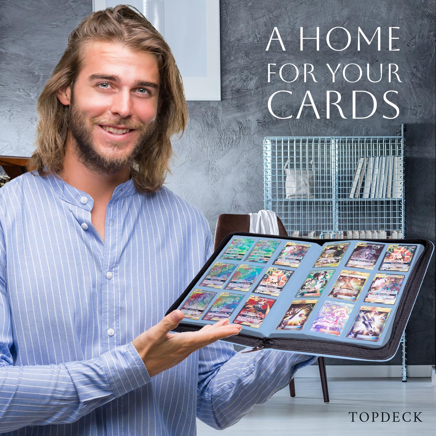 TopDeck 200 TopLoader Binder – 9-Pocket Card Binder Album (Blue) | Secure TCG Storage