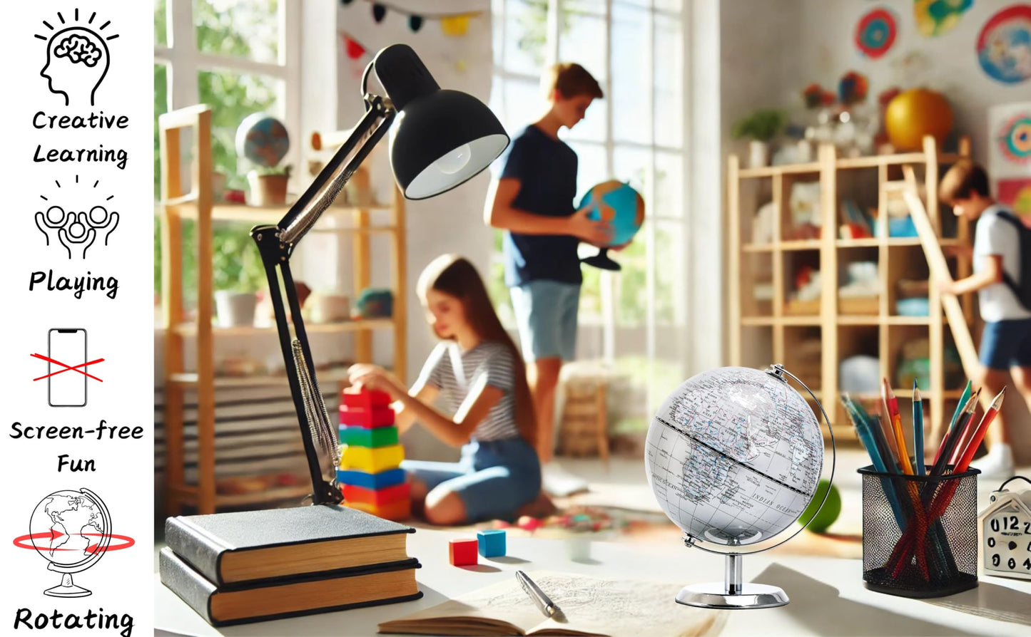 Topglobe 5.5-inch World Globe Silver – Educational Mini Globe with Stainless Steel Arc & Base