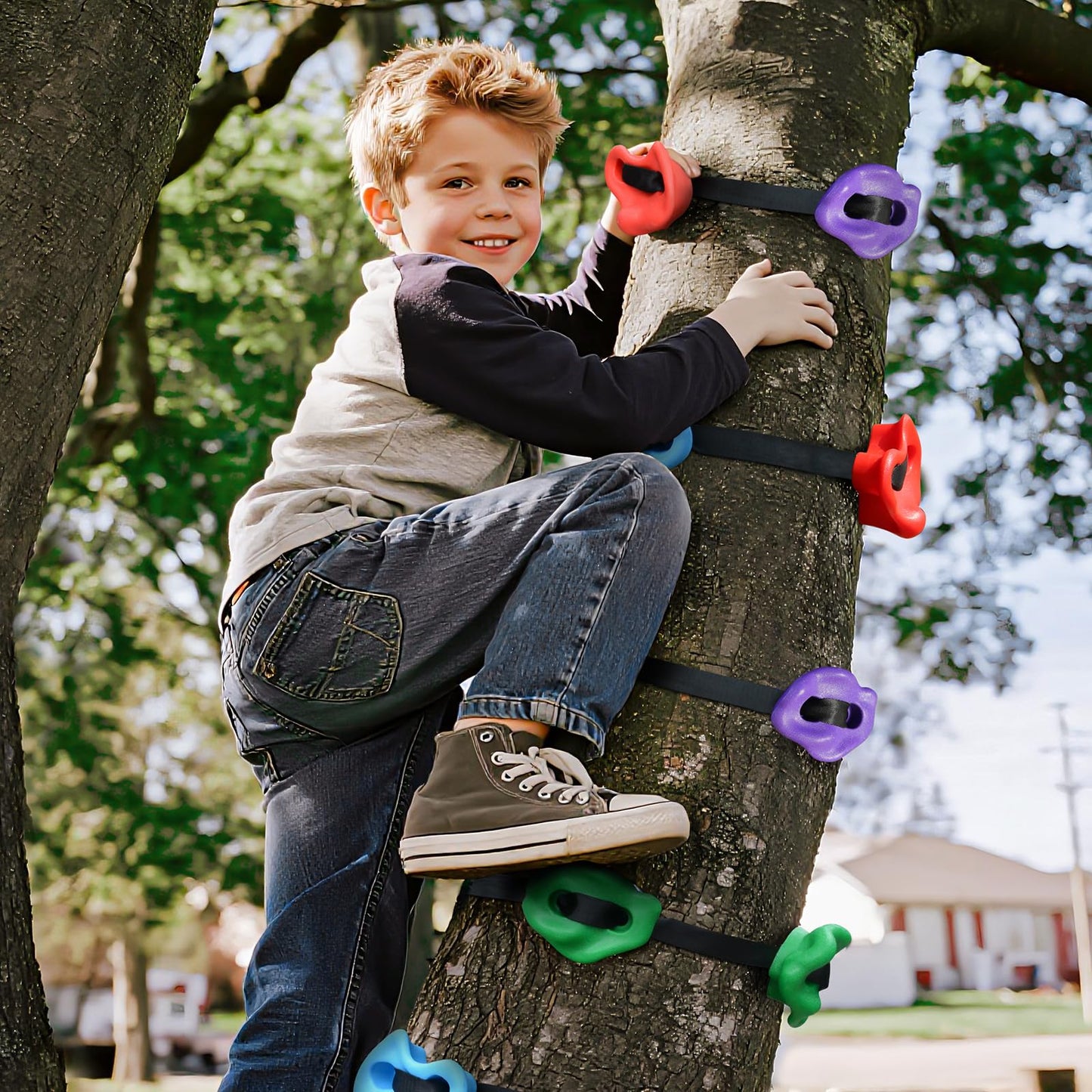 TOPNEW 12 Ninja Tree Climbing Holds with 6 Ratchet Straps – Outdoor Ninja Warrior Training