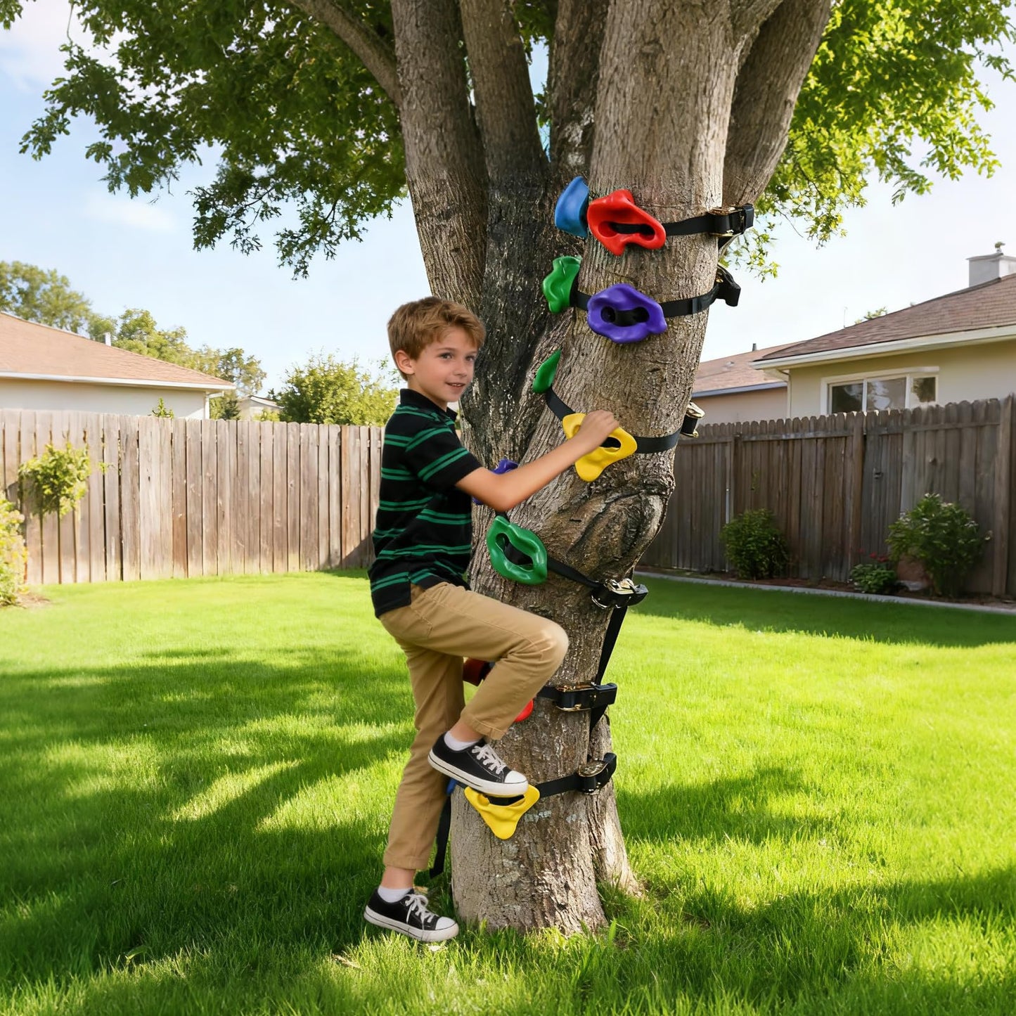 TOPNEW 12 Ninja Tree Climbing Holds + 6.56 ft Rope Swing Kit for Kids