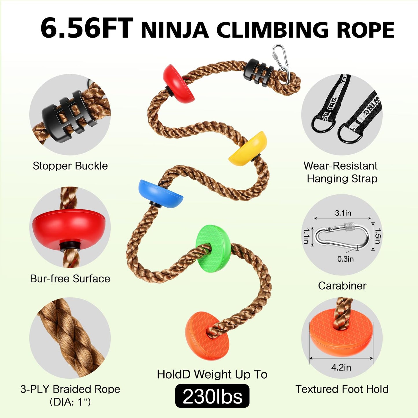 TOPNEW 12 Ninja Tree Climbing Holds + 6.56 ft Rope Swing Kit for Kids