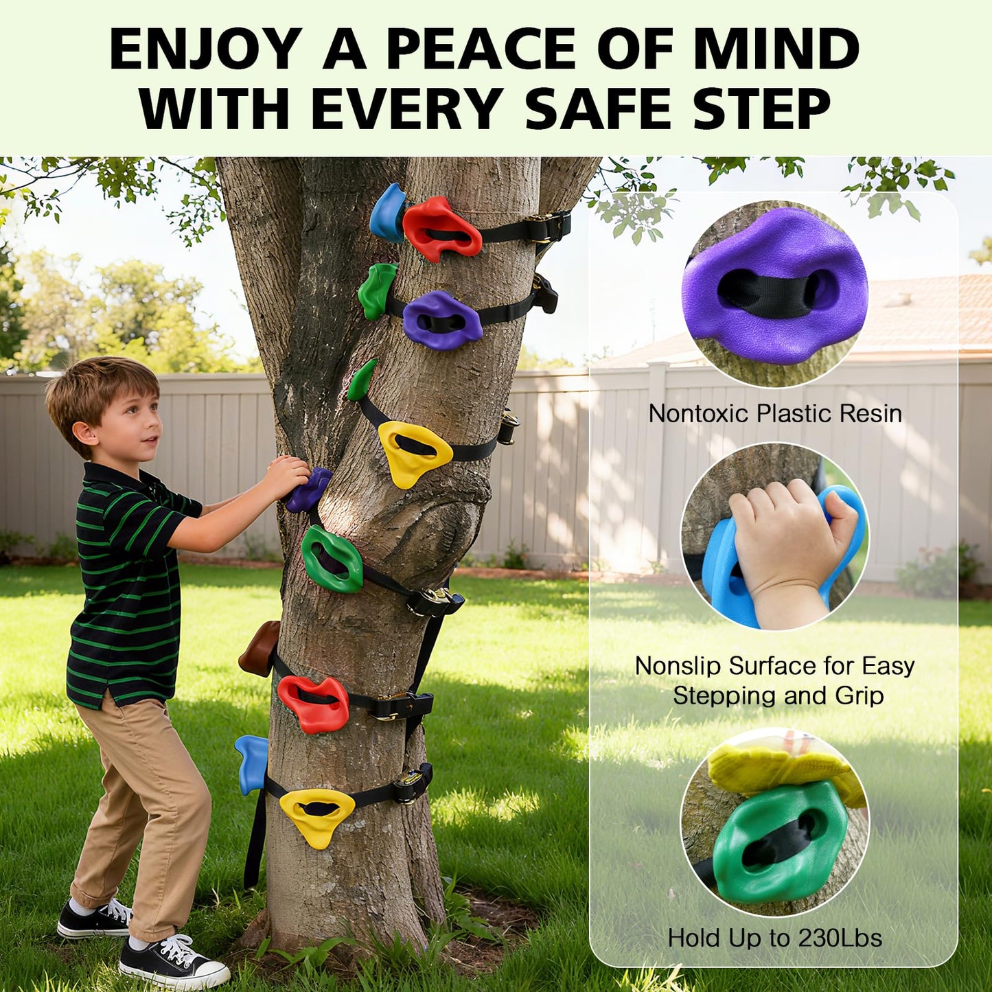 TOPNEW 12 Ninja Tree Climbing Holds + 6.56 ft Rope Swing Kit for Kids