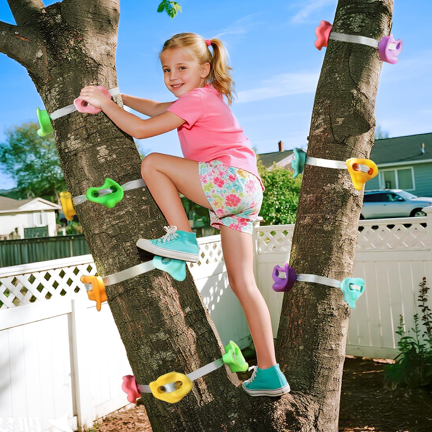 TOPNEW 12 Ninja Tree Climbing Holds for Kids with 6 Ratchet Straps – Pastel Colors