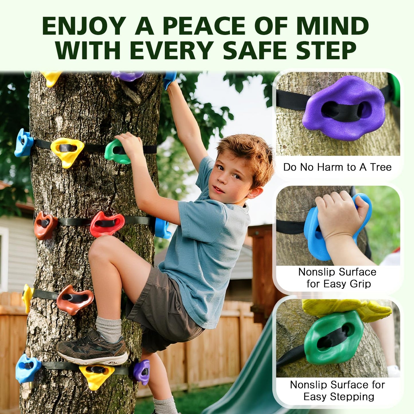 TOPNEW 12 Ninja Tree Climbing Holds with 6 Ratchet Straps – Outdoor Ninja Warrior Training
