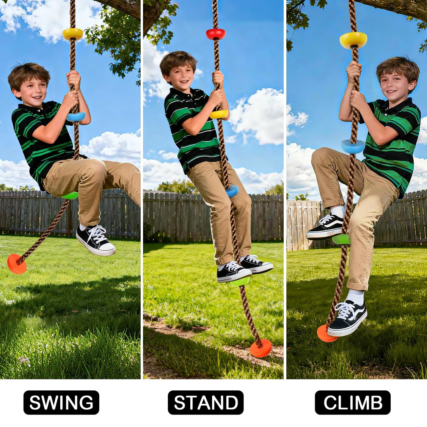 TOPNEW 12 Ninja Tree Climbing Holds + 6.56 ft Rope Swing Kit for Kids