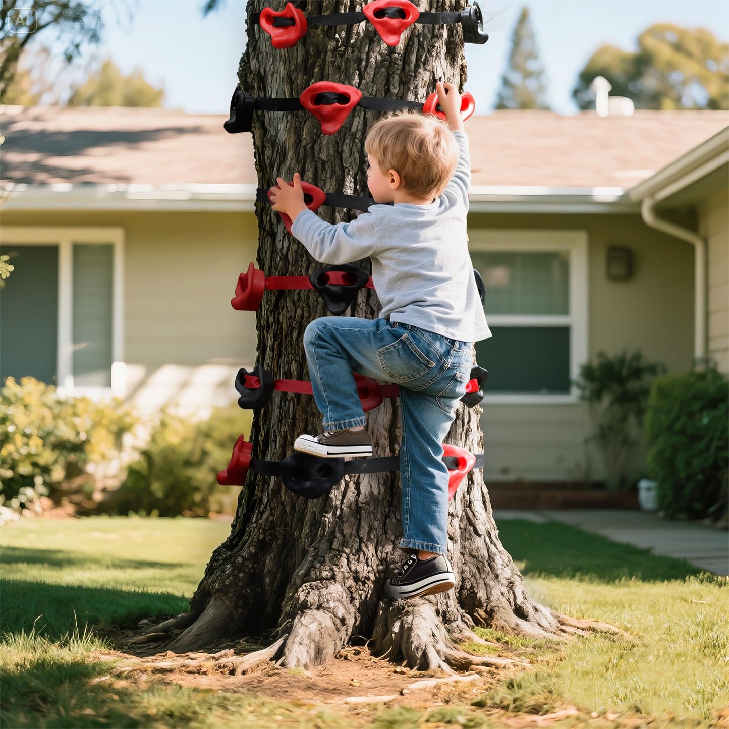 TOPNEW 18 Ninja Tree Climbing Holds for Kids – Outdoor Climbing Kit with 6 Ratchet Straps