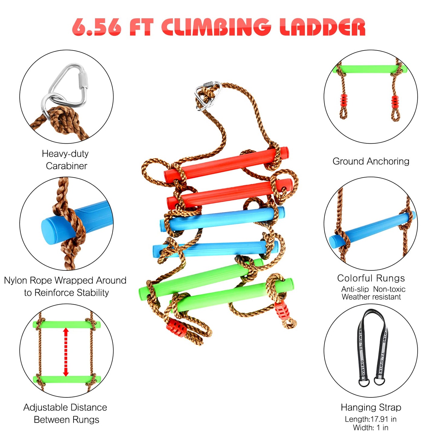 TOPNEW 12 Ninja Tree Climbing Holds + 6.6ft Rope Ladder – Outdoor Ninja Obstacle Kit