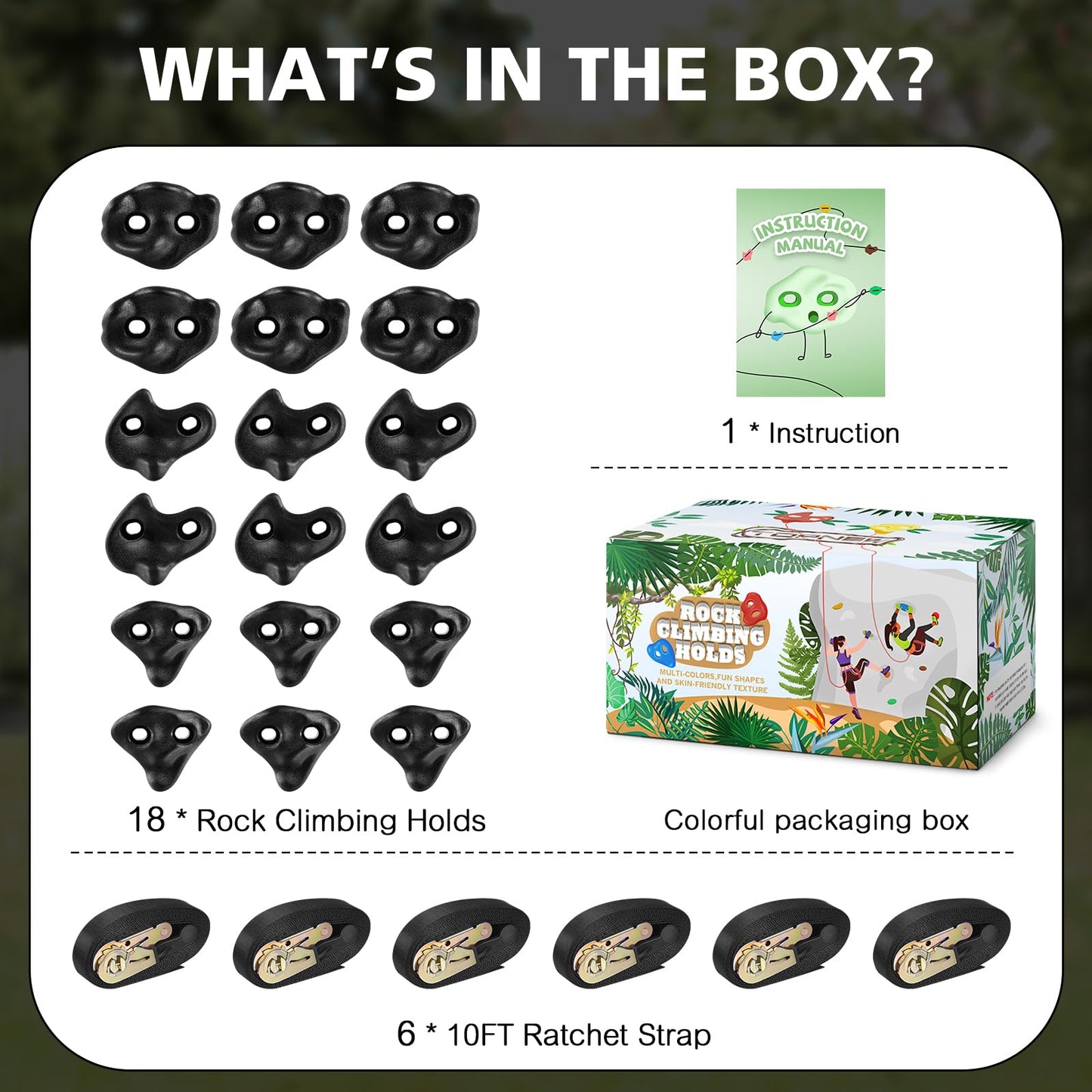 TOPNEW 18-Pcs Ninja Tree Climbing Holds & 6 Ratchet Straps for Kids - Outdoor Ninja Warrior Training Kit