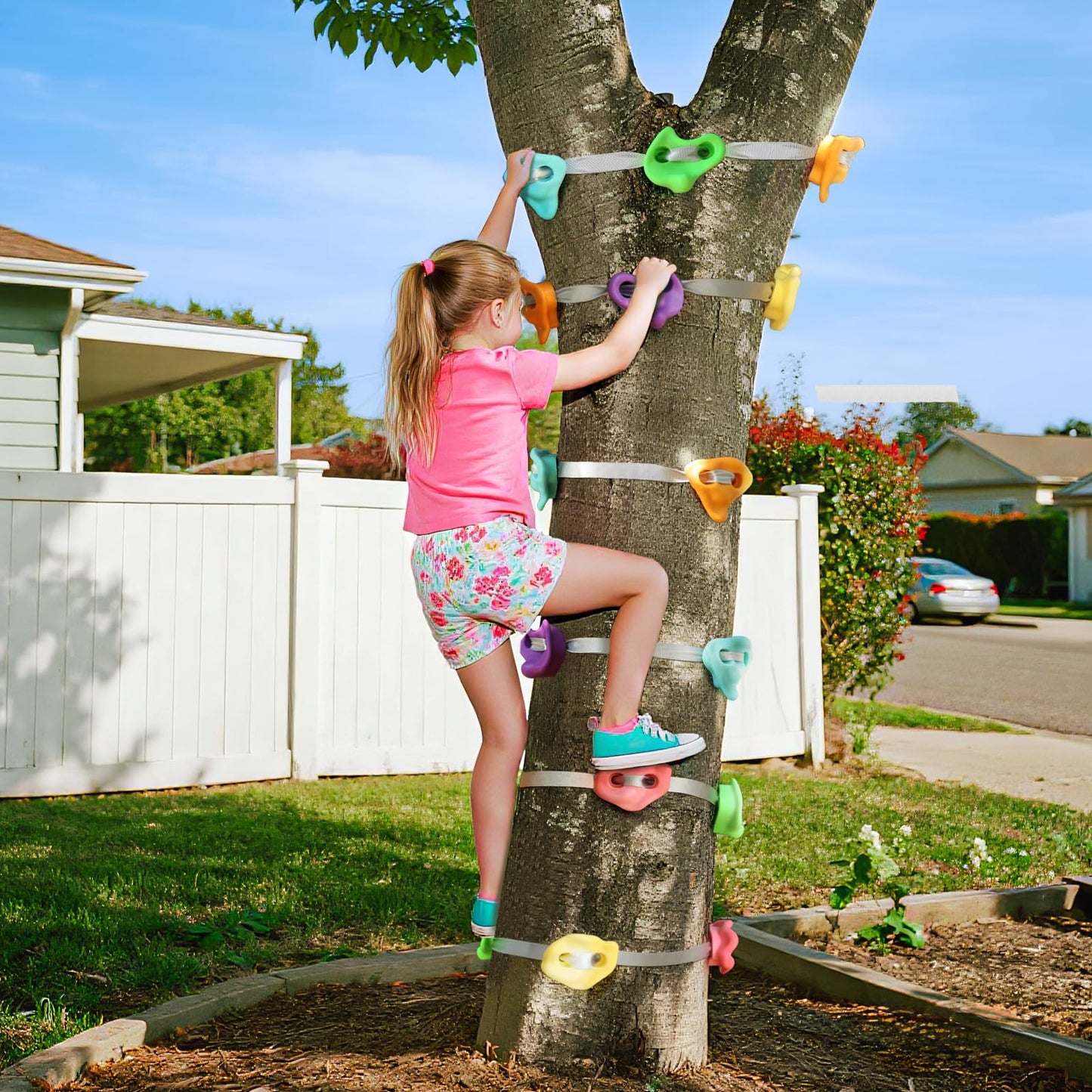 TOPNEW 12 Ninja Tree Climbing Holds for Kids with 6 Ratchet Straps – Pastel Colors