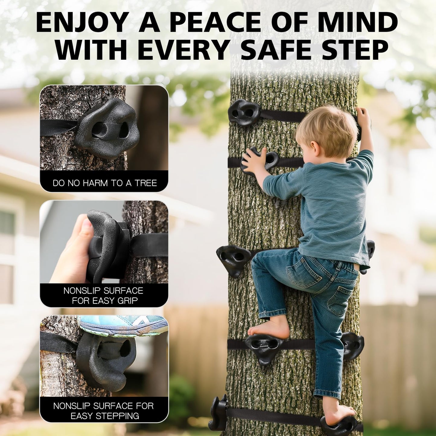 TOPNEW 18-Pcs Ninja Tree Climbing Holds & 6 Ratchet Straps for Kids - Outdoor Ninja Warrior Training Kit
