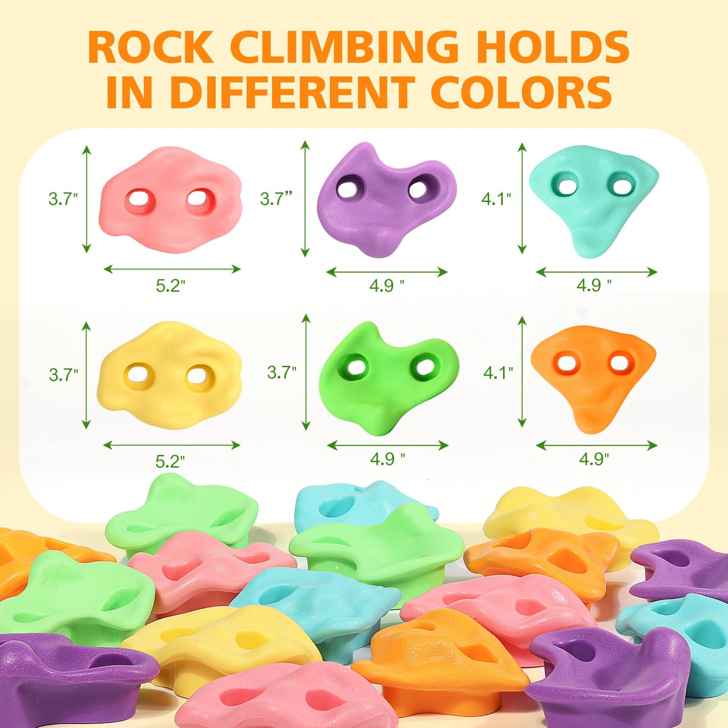 TOPNEW 12 Ninja Tree Climbing Holds for Kids with 6 Ratchet Straps – Pastel Colors