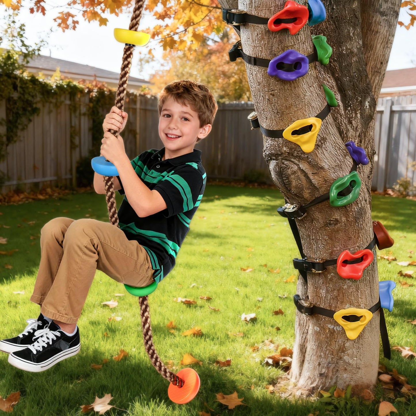 TOPNEW 12 Ninja Tree Climbing Holds + 6.56 ft Rope Swing Kit for Kids